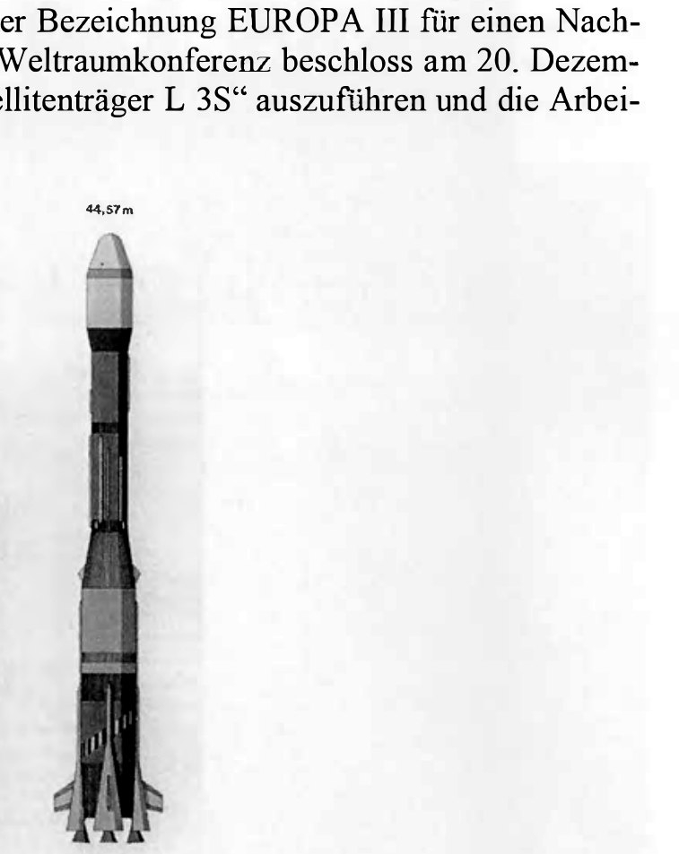 Size comparison of Europa II, Europa III and ARIANE